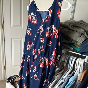 Blue and Pink Sleeveless Scoop Neck Midi Sundress